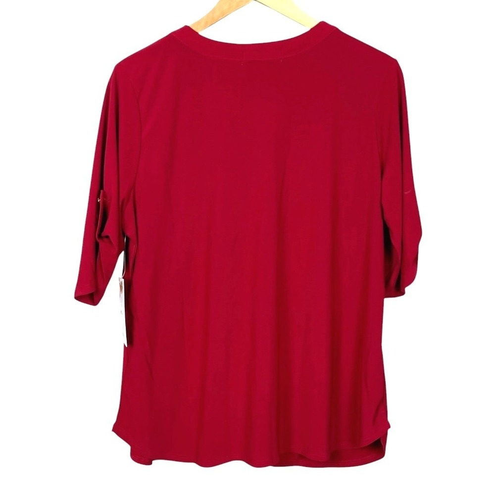 Joie de Vivre Women Red Button Front Roll Tab Sleeve Zipper Blouse XL 7134M03AV - Picture 3 of 12